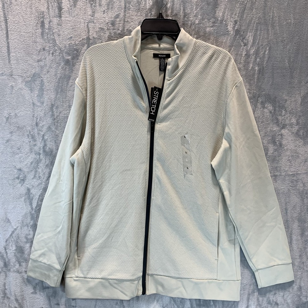 Alfani Men's Track Jacket L Full Zip Long Sleeve Beige Stretch Pockets Textured